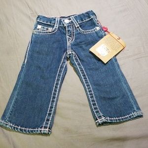 Kids True Religion Blue Jeans With Pink Stitching